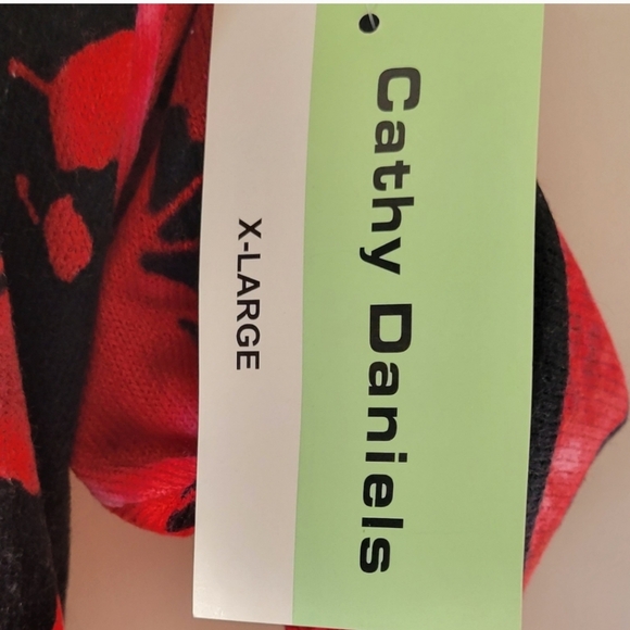 CATHY DANIELS Longsleeve Red Black Floral Print Sweater Top Size XL - Picture 5 of 5